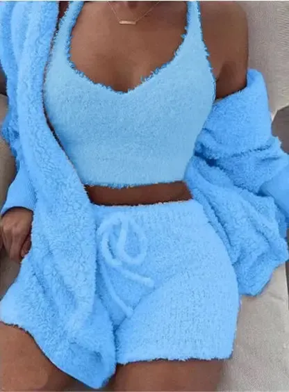 3-Piece Women's Crop Top & Shorts Pajama Set