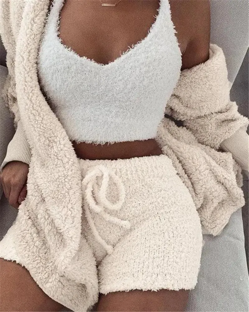 3-Piece Women's Crop Top & Shorts Pajama Set