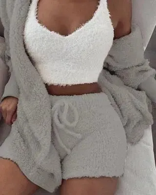 3-Piece Women's Crop Top & Shorts Pajama Set