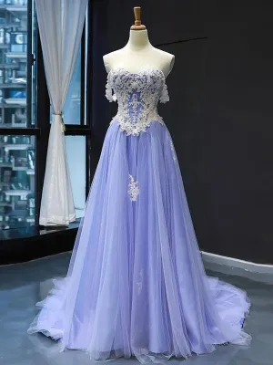 A-line 3D Applique Lace Long Prom Dress Lavender Evening Dress SED281