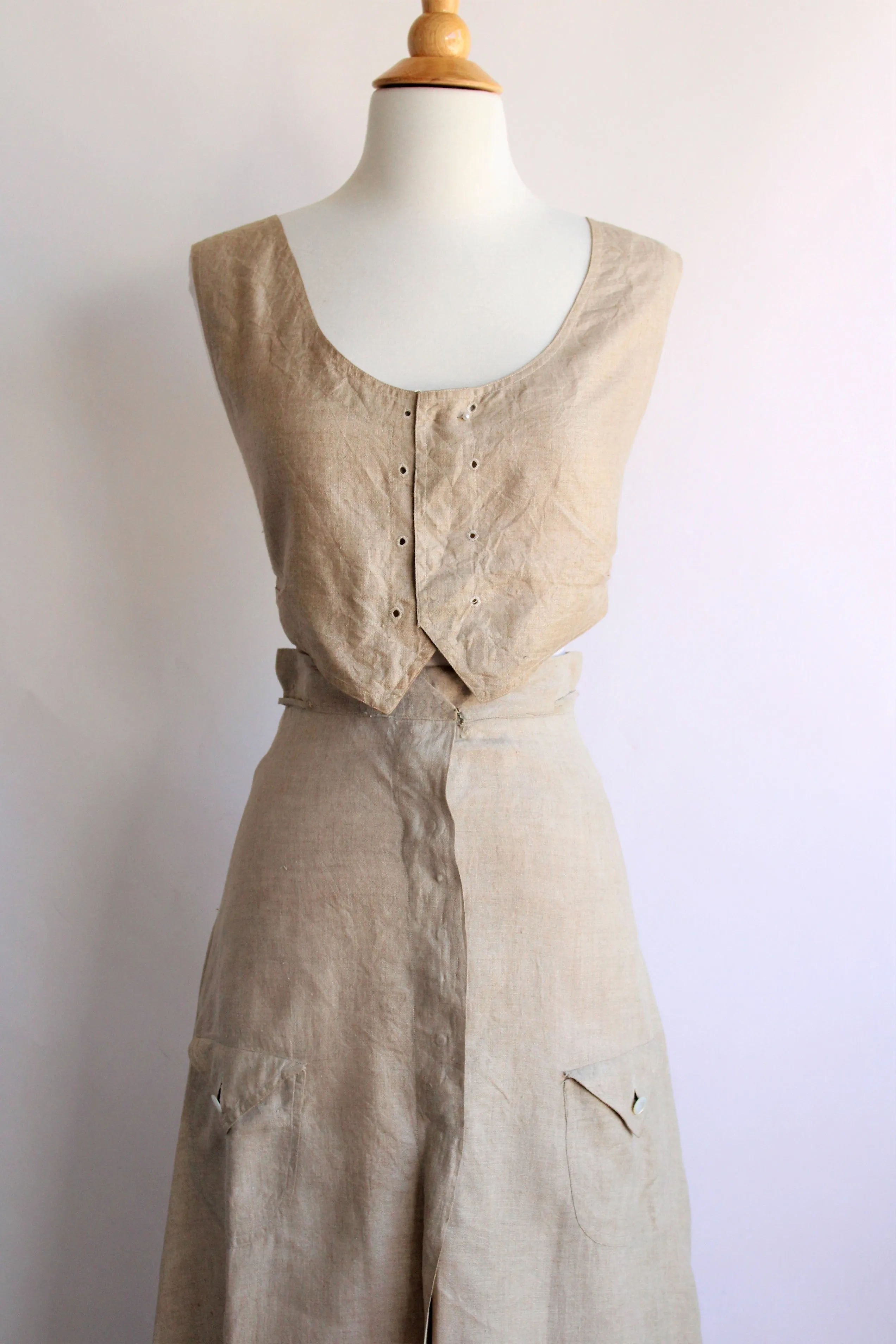 Antique 1900s Linen Skirt and Waistcoat