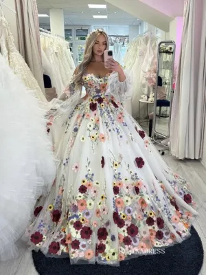 Ball Gown Floral Long Sleeve Beautiful Wedding Dresses SEK001