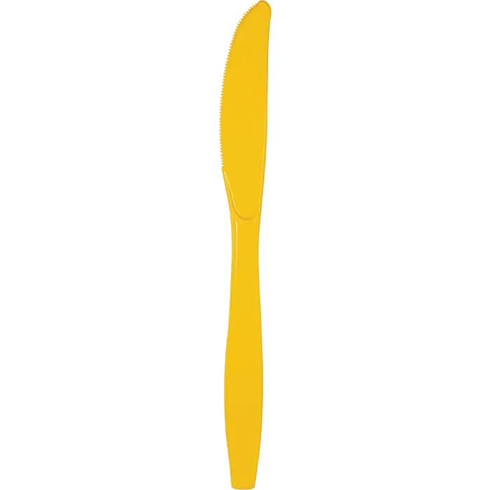 Bulk Pack of 100 School Bus Yellow Plastic Knives