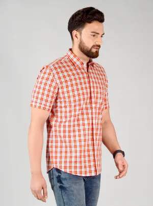 Slim Fit Cherry Tomato Checked Casual Shirt by Greenfibre