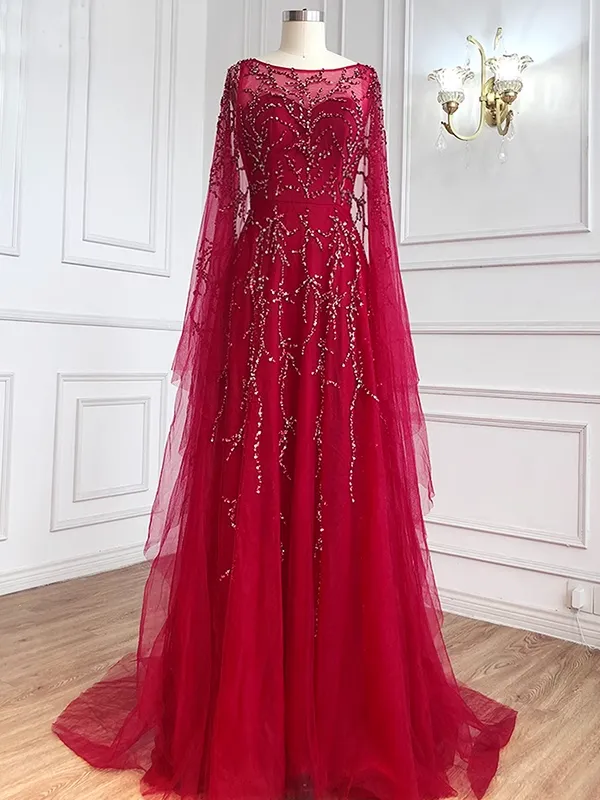 Chic A-line Beaded Long Prom Dresses Backless Luxury Evening Formal Gowns sew03370