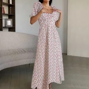 Chiffon Floral Print Vintage Long Maxi Side Slits Sexy Summer Casual Elegant Dress