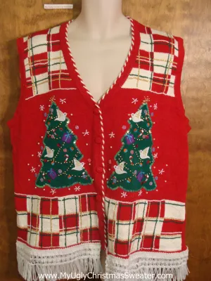 Cute 80s Red Checkered Christmas Sweater Vest