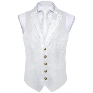 DiBanGu Men's Vest Ghost White Floral Silk Suit Vest Only No Necktie