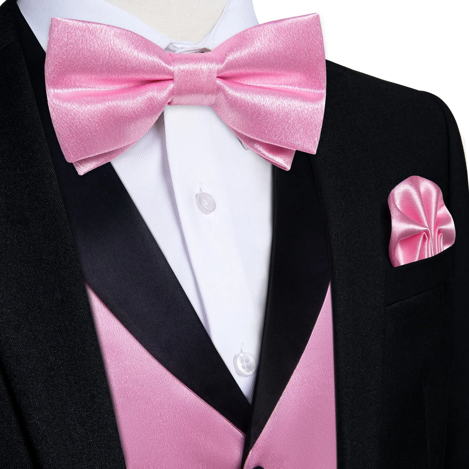 DiBanGu Tuxedo Vest Light Pink Solid Silk Mens Vest and Bow Tie Set for Work Dresses