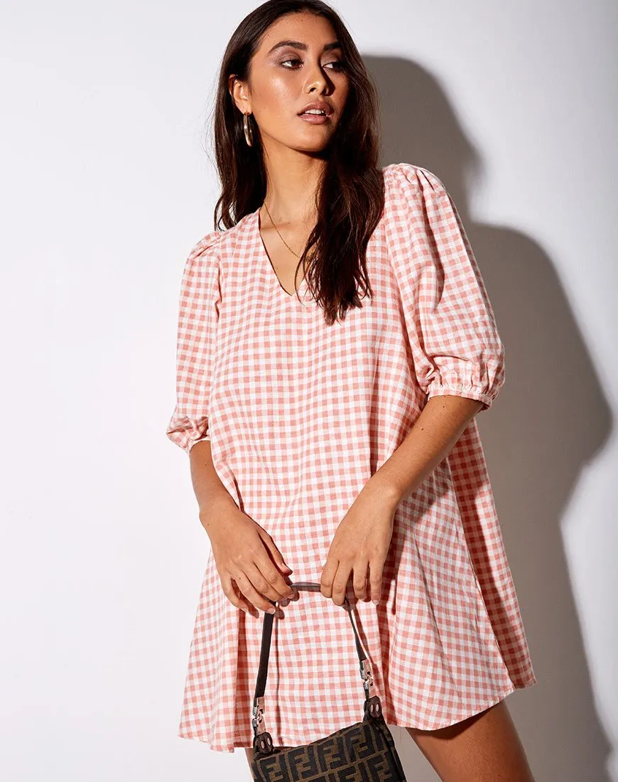 Elna Babydoll Dress in Pink Check