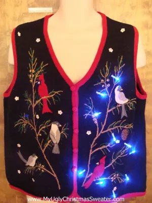 Festive Bird Party Light Up Ugly Xmas Sweater Vest