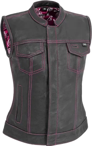 FIL022PINK | Jessica - Women's Club Style Motorcycle Leather Vest