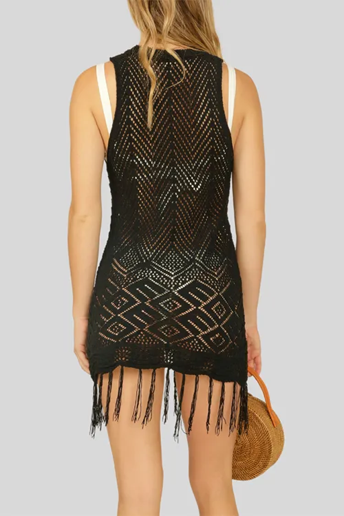 Fringe Tassels Crochet Tunic Cover Dress