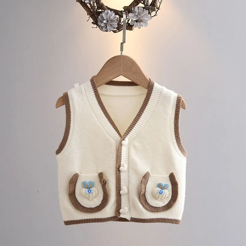 Girls sweater vest spring new baby knitted vest foreign twist college style baby top super cute