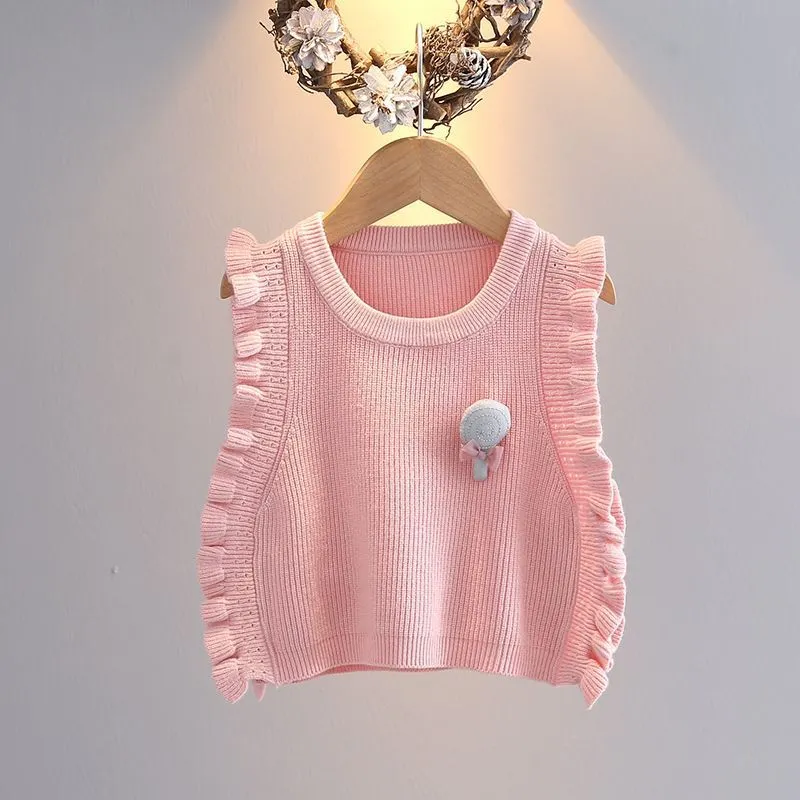 Girls sweater vest spring new baby knitted vest foreign twist college style baby top super cute