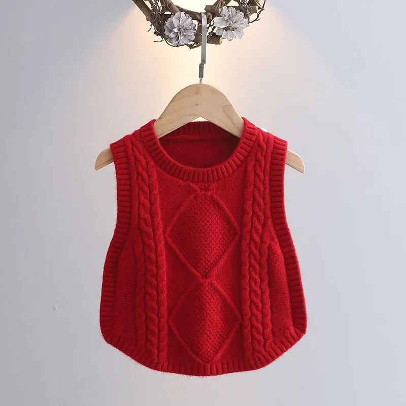 Girls sweater vest spring new baby knitted vest foreign twist college style baby top super cute