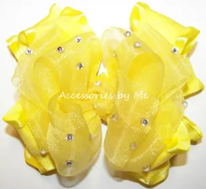 Glitzy Bright Yellow Organza Ruffle Hair Bow