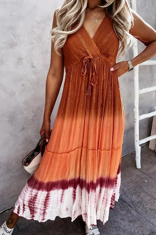 Gradient Lace Up Slip Maxi Dress