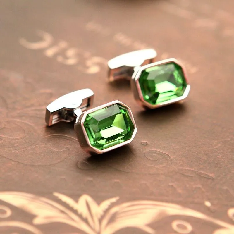 GREEN CRYSTAL CUFFLINKS