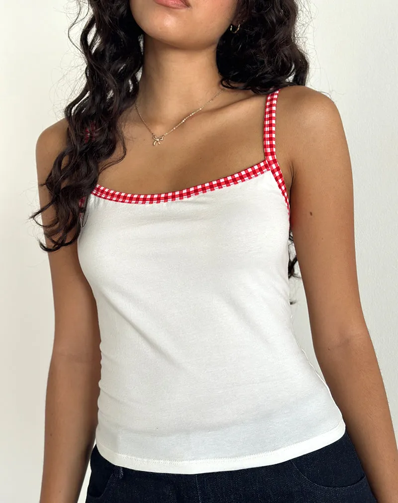 Ilisna Top in Off White with Red Gingham Binding