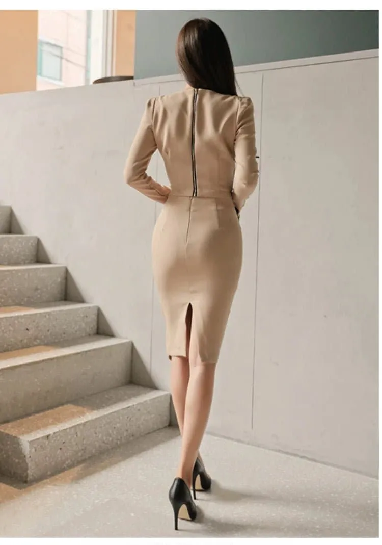 Irregular Waist Autumn Suit Dress - Blended Nylon Office Lady Outfit