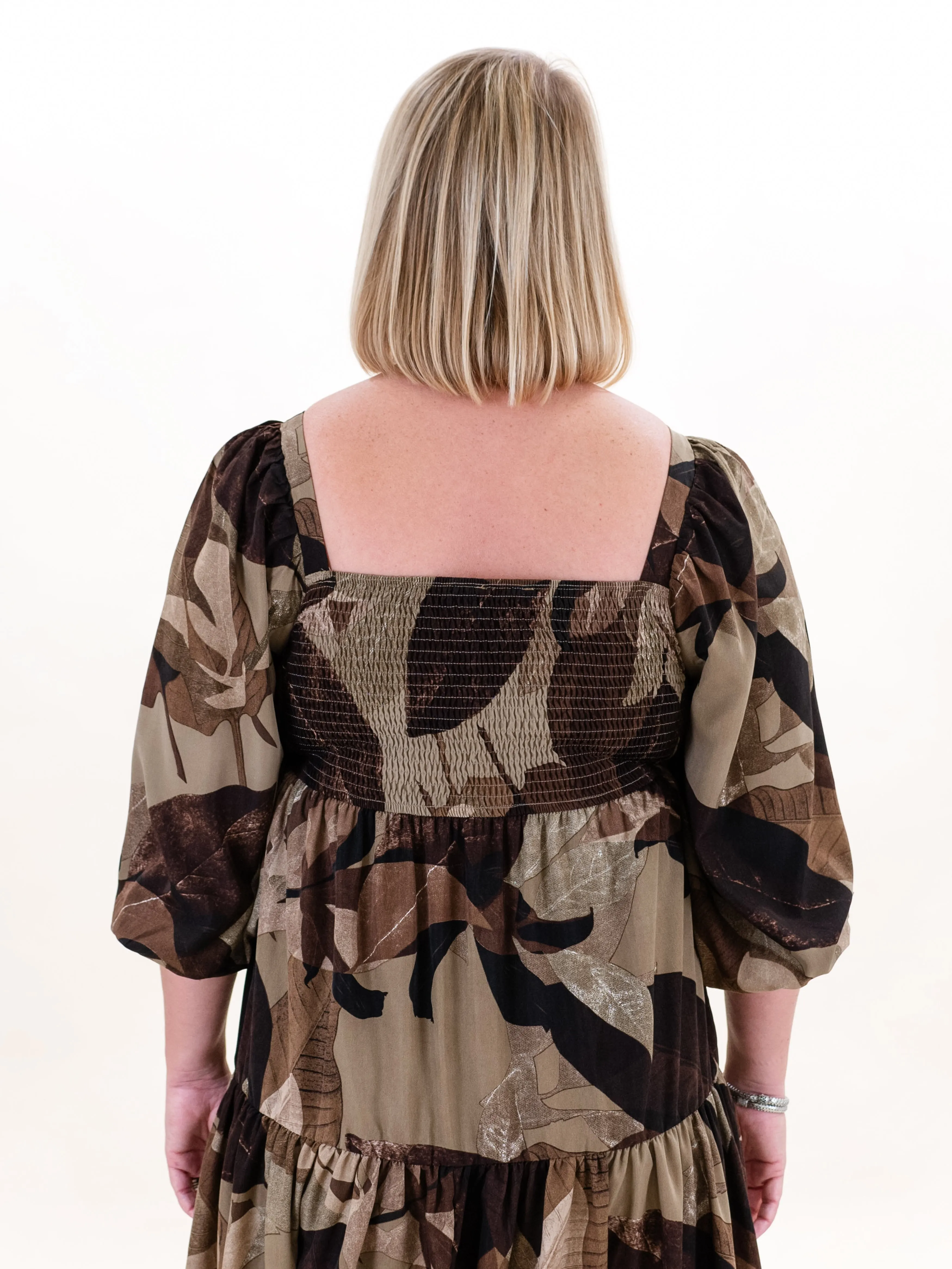 Leaf Printed 3/4 Sleeve Midi by Entro