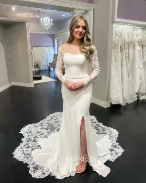 Mermaid Removable Sleeves Two Pieces informal Wedding Dress Bridal Dress #LOP004