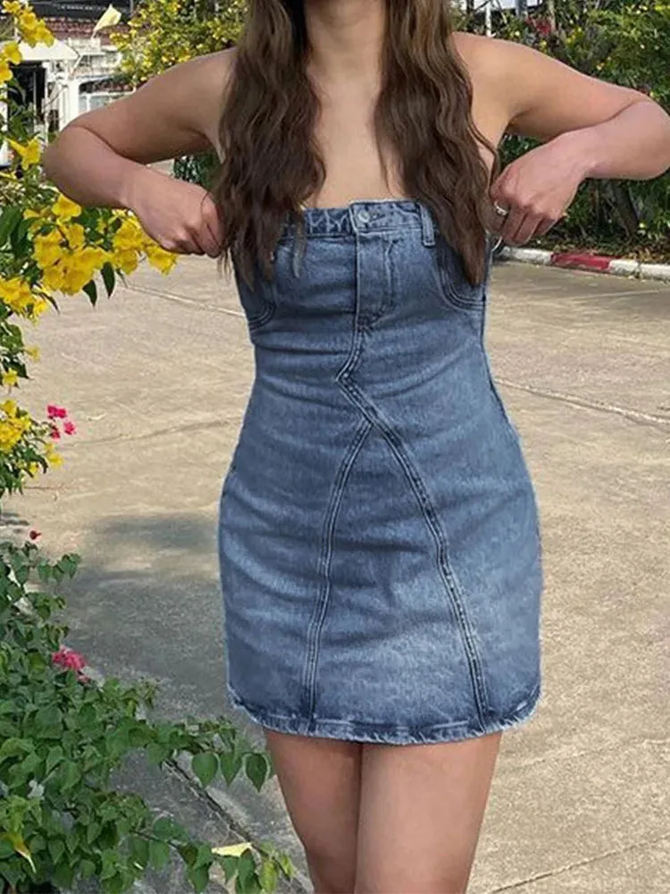 Mini Denim Backless Slim Sleeveless Bodycon Casual Dress