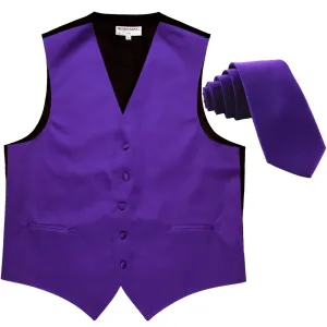 New Men's Formal Tuxedo Vest Waistcoat_2.5" skinny Necktie solid wedding purple