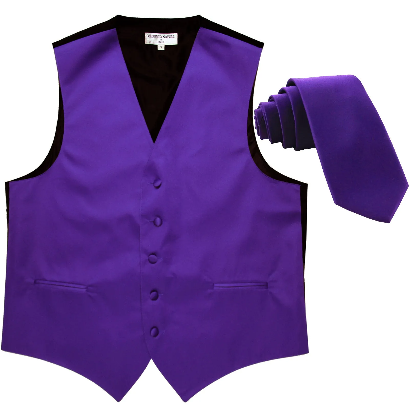 New Men's Formal Tuxedo Vest Waistcoat_2.5" skinny Necktie solid wedding purple