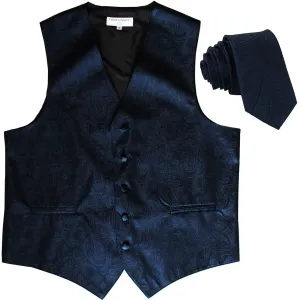 New Men's Formal Vest Tuxedo Waistcoat_2.5" skinny necktie paisley pattern navy