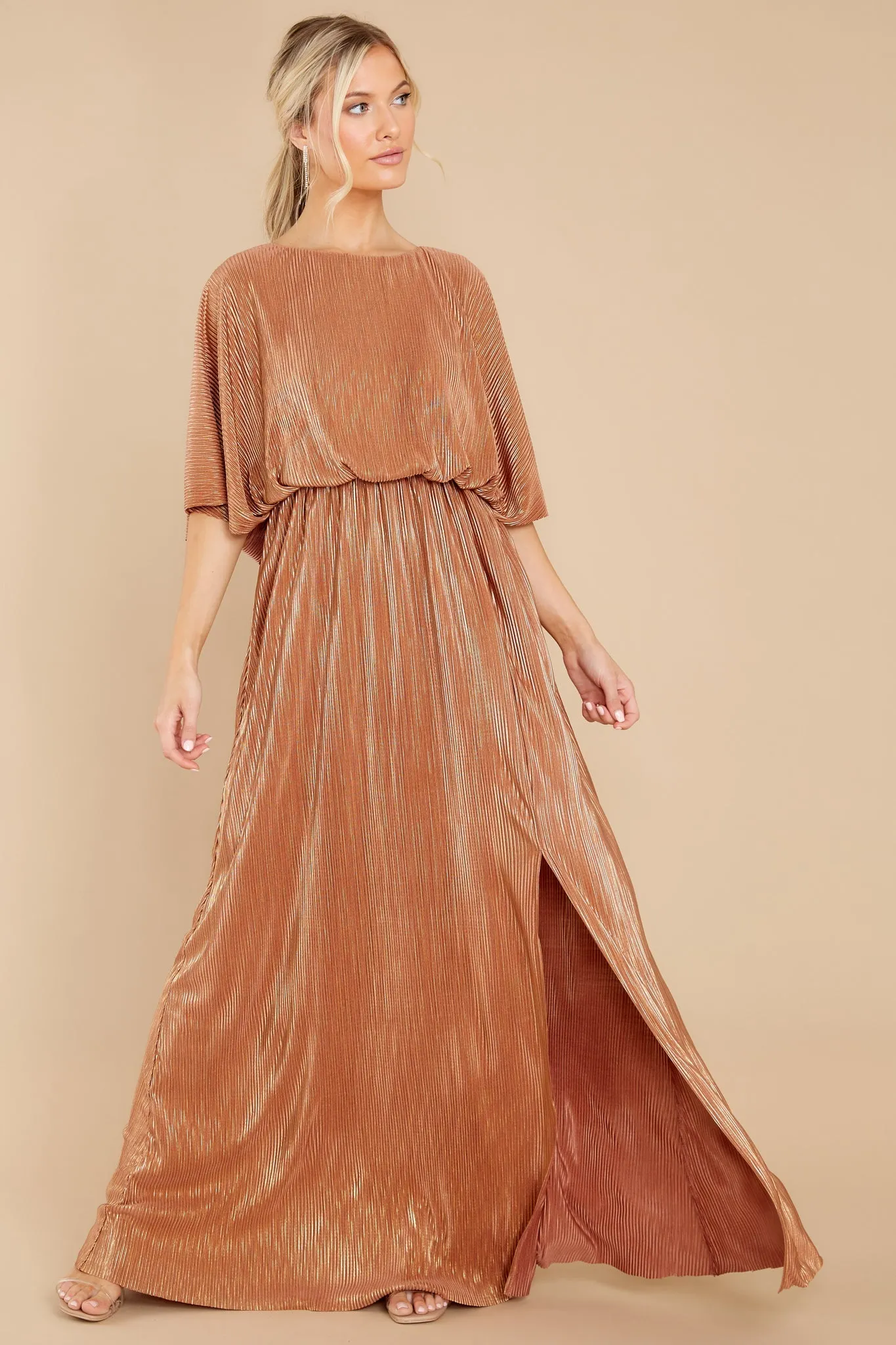 Night Of Elegance Bronze Maxi Dress