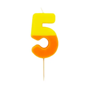 Orange and Yellow Birthday Number Candle - 5