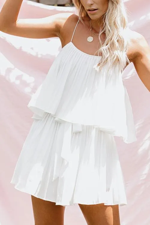 Pleated Belted Slip Mini Dress