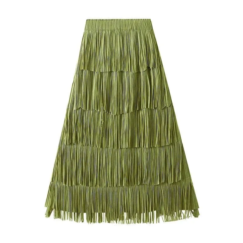 Pleated Tassel Long Skirts