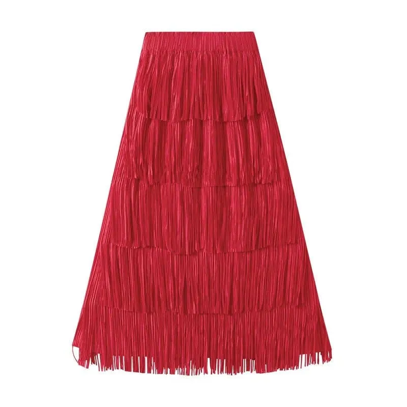 Pleated Tassel Long Skirts