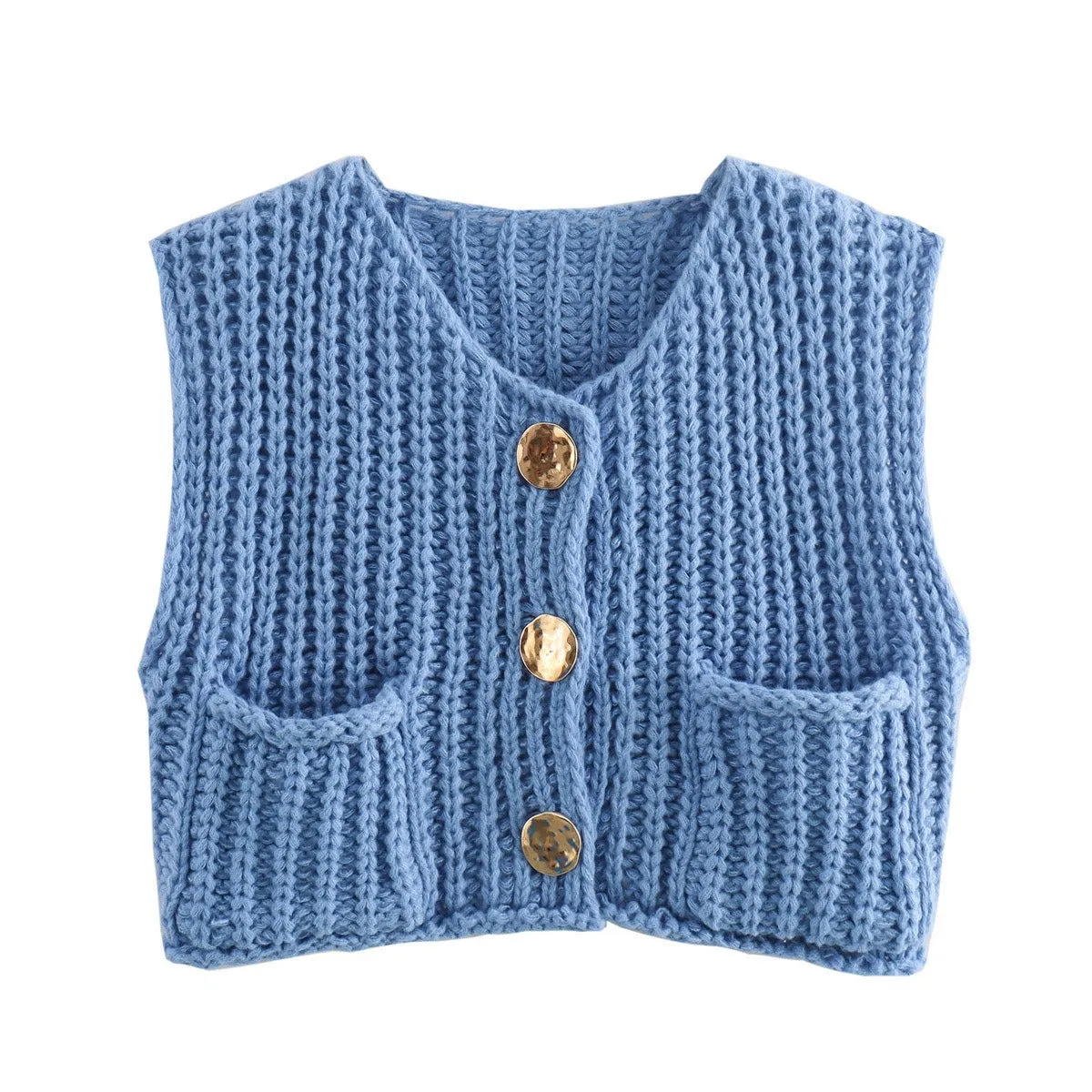 Pre Order:  Pocket Sleeveless Knitted Cropped Vest