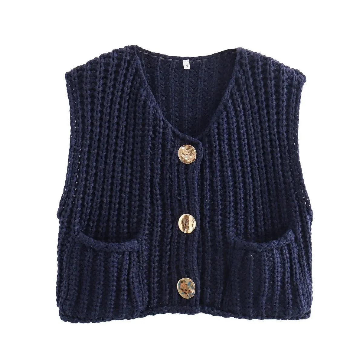 Pre Order:  Pocket Sleeveless Knitted Cropped Vest