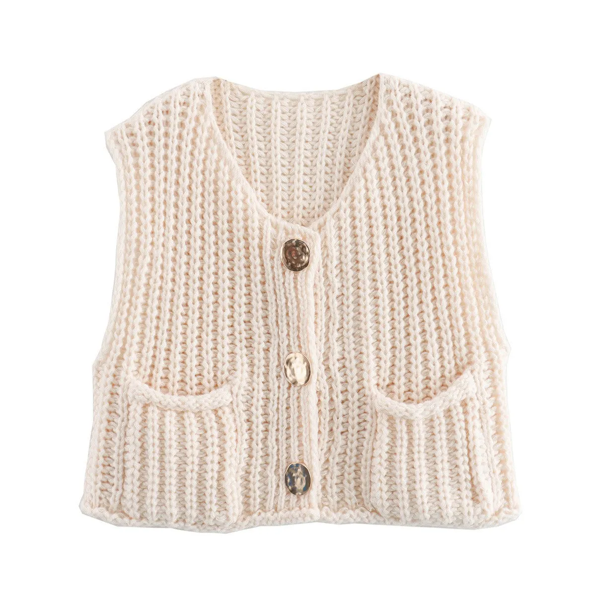 Pre Order:  Pocket Sleeveless Knitted Cropped Vest