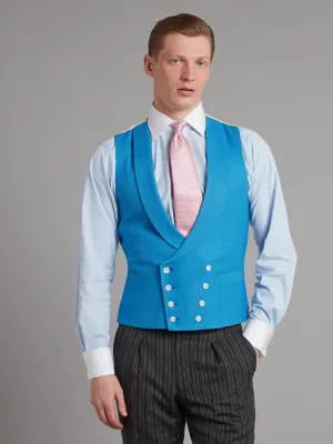 Pure Silk Double Breasted Vest - Mid Blue