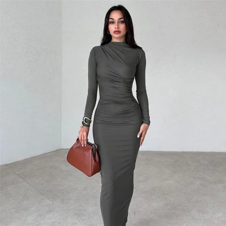 Round Neck Long Sleeve Sexy Dress