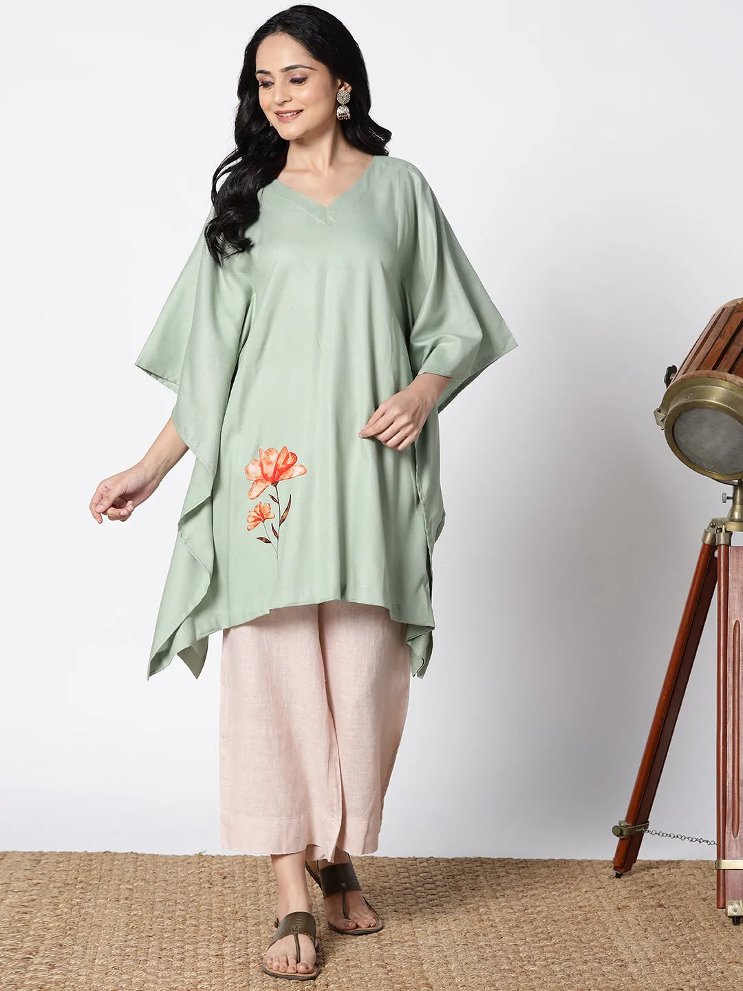 SageGreen Rayon KaftanKurta - Matcha