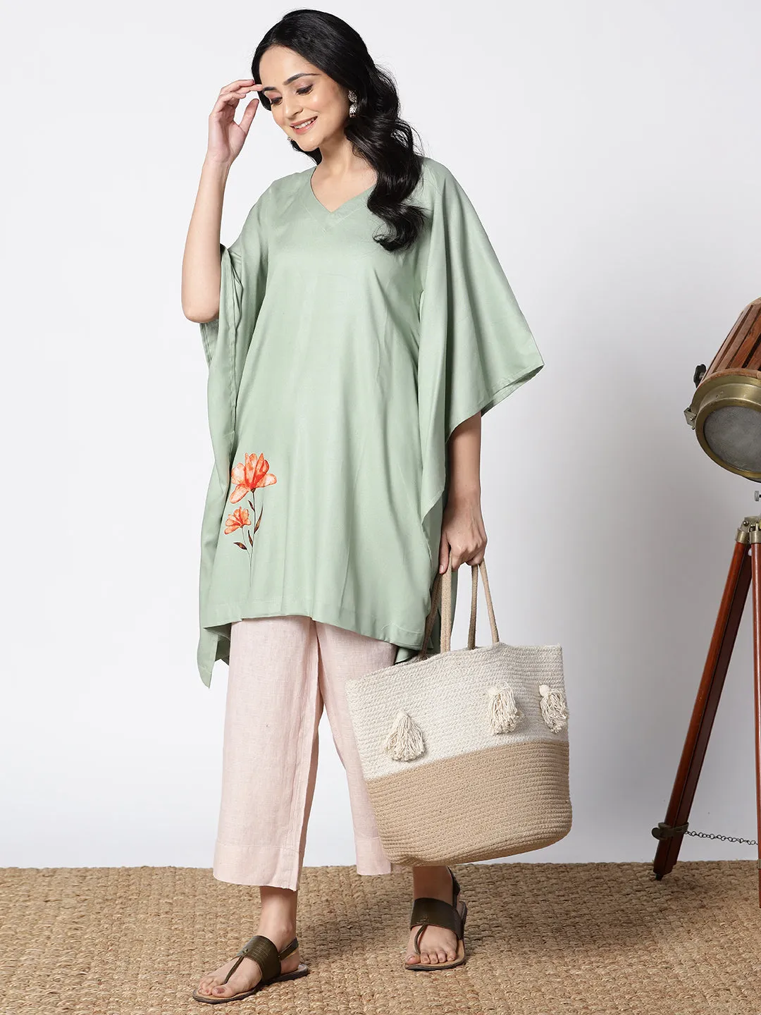 SageGreen Rayon KaftanKurta - Matcha