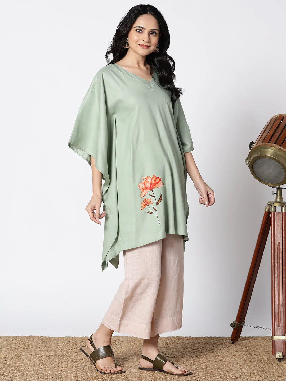 SageGreen Rayon KaftanKurta - Matcha