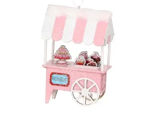 Santa's Sweet Shoppe Collection 6" French Patisserie Dessert Cart Pink Pastel Christmas Village