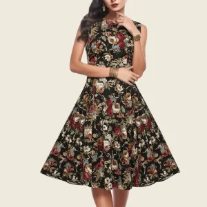 Summer 2024 Vintage Sleeveless High Waist Floral Printing Swing Sundress Party Casual Retro Dress