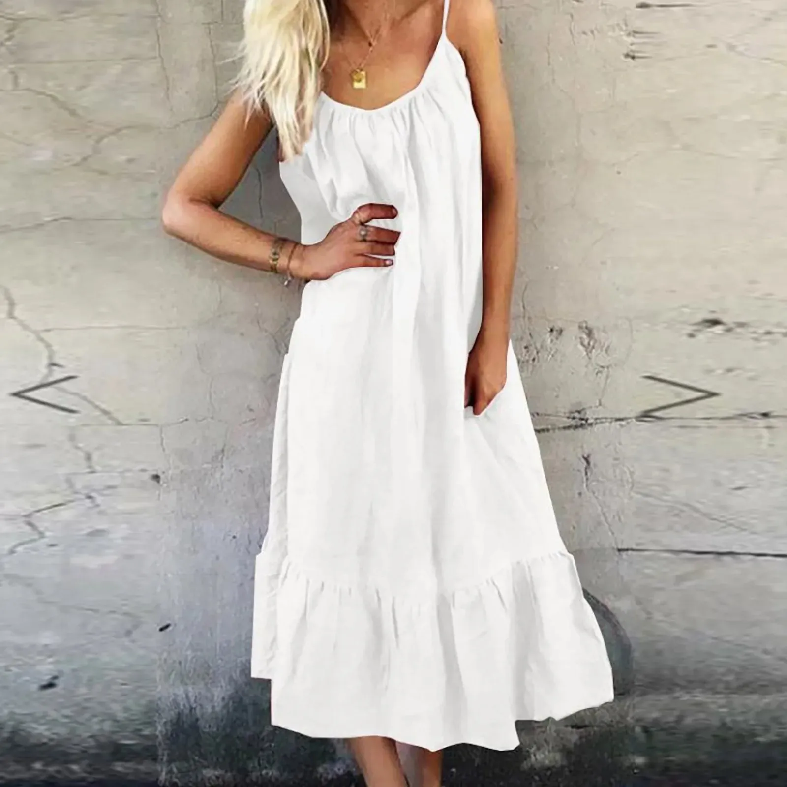 Sundress Spaghetti Strap Midi Holiday Casual Bohemian Dress