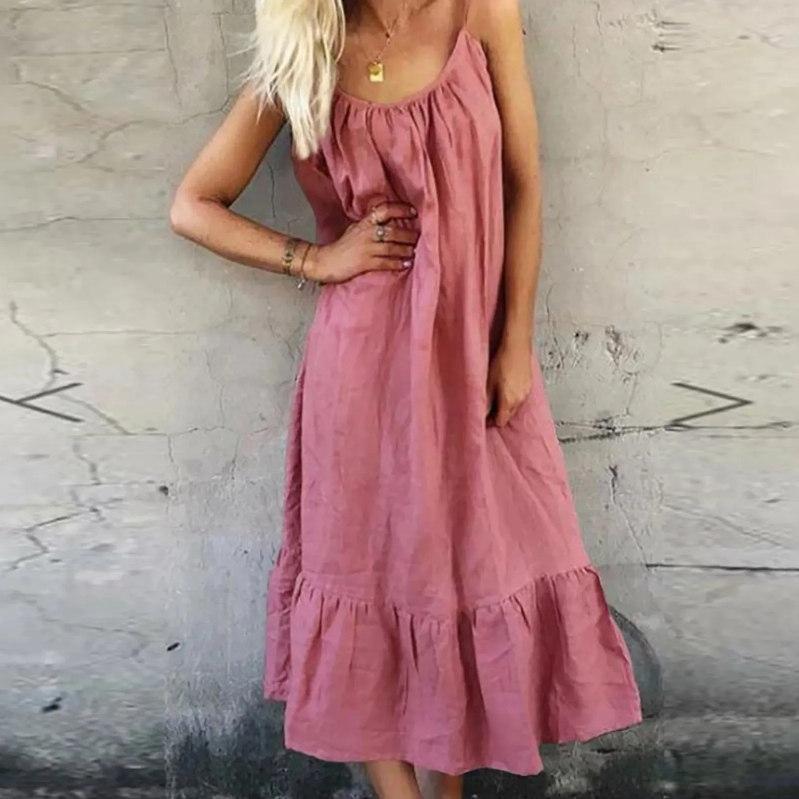 Sundress Spaghetti Strap Midi Holiday Casual Bohemian Dress