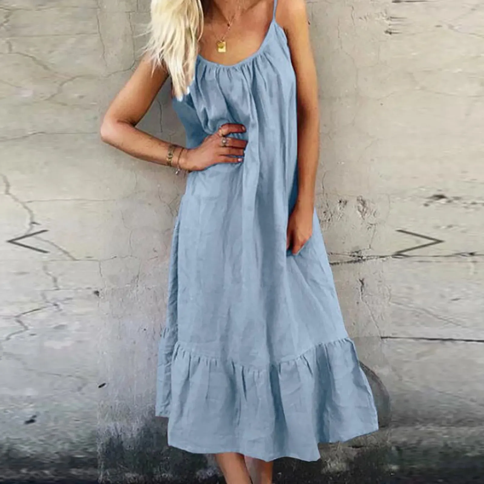 Sundress Spaghetti Strap Midi Holiday Casual Bohemian Dress