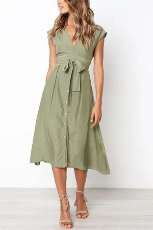 V Neck Tie Waist Dress